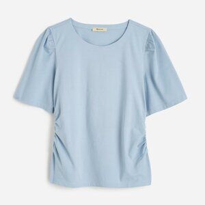NWT! Madewell Side-Cinch Puff-Sleeve Tee, Small, Feather Blue